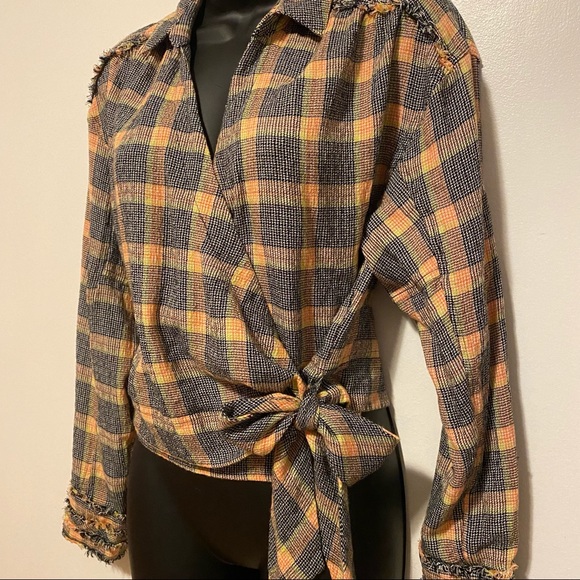 FREE PEOPLE Wrap Blouse Plaid Top SMALL
orange yellow navy white - Picture 2 of 6